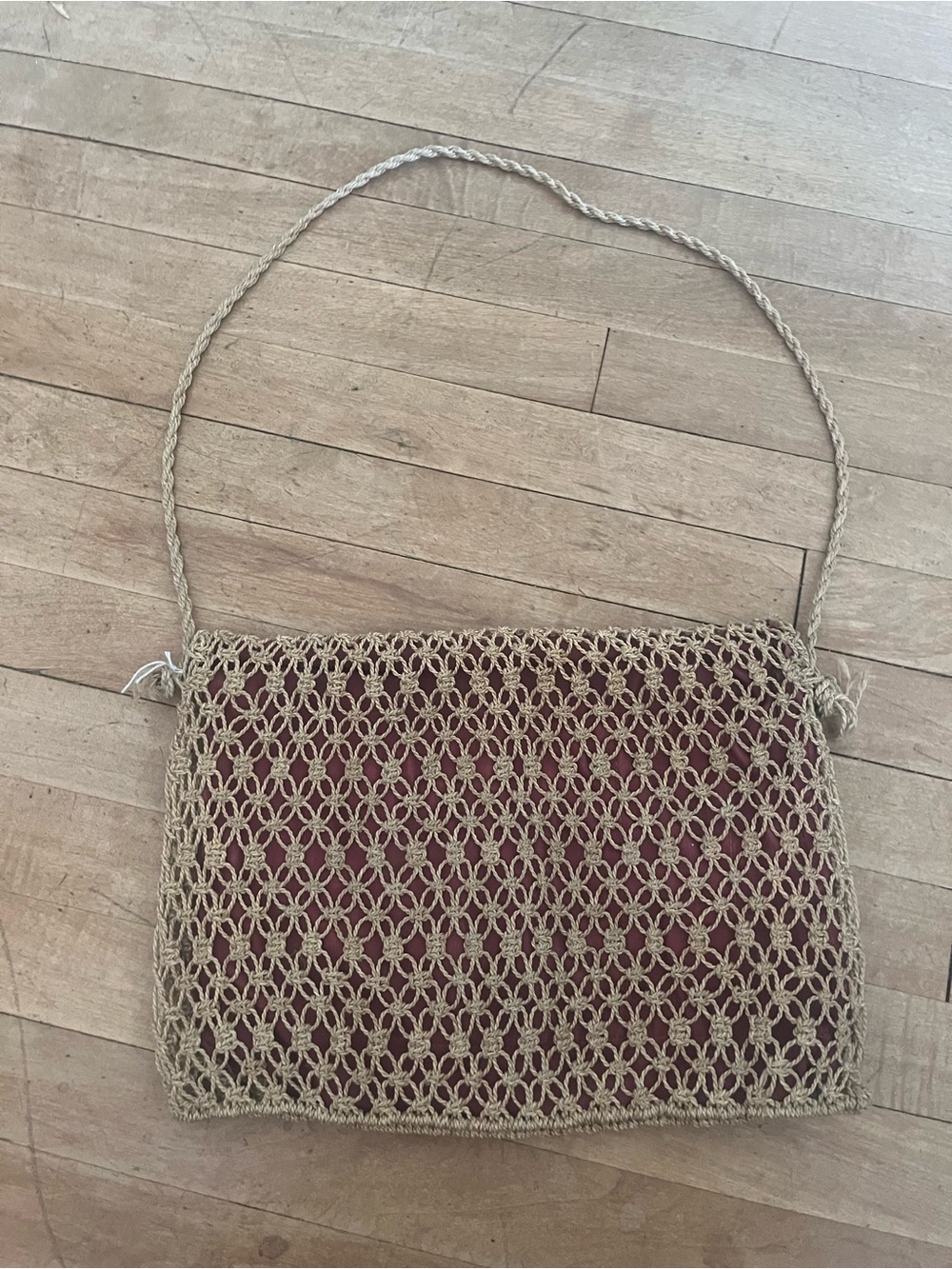 Vtg 1970s Madhubani HandPainted Jute leather macrame SlingBag Authentic Folk Art - Picture 7 of 12
